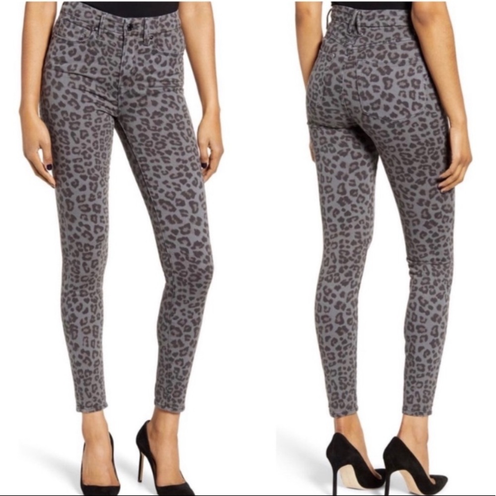 Good American Womens Gray Leopard Good‎ Legs Skinny Jeans Denim Pants 2/26